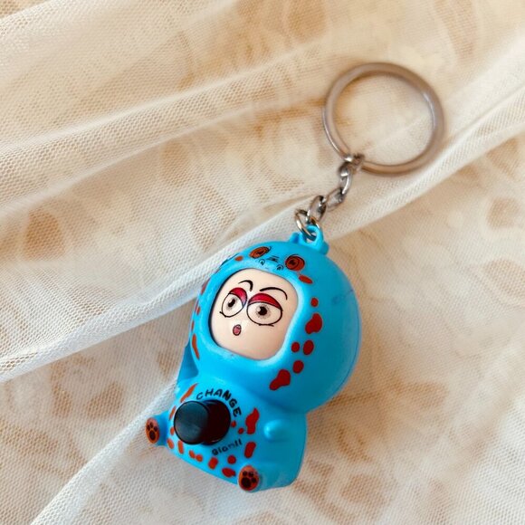 Kids Cartoon Happy & Sad Face Dual mode Unique Novelty Blue Keychain - Picture 1 of 7